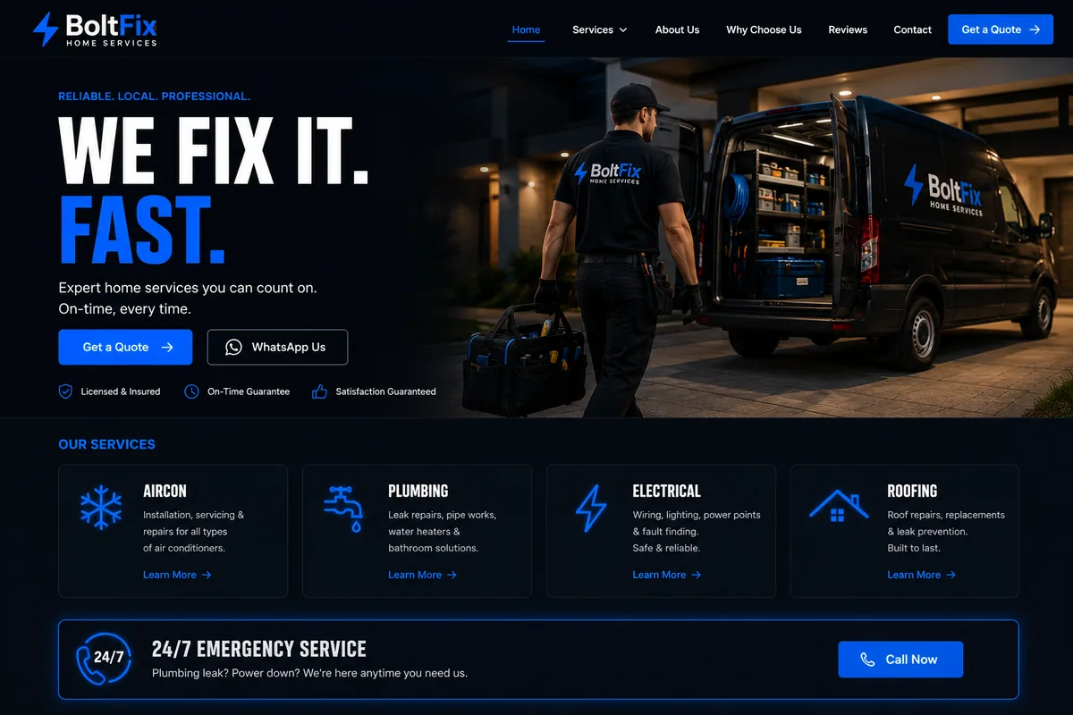 Home services website design example