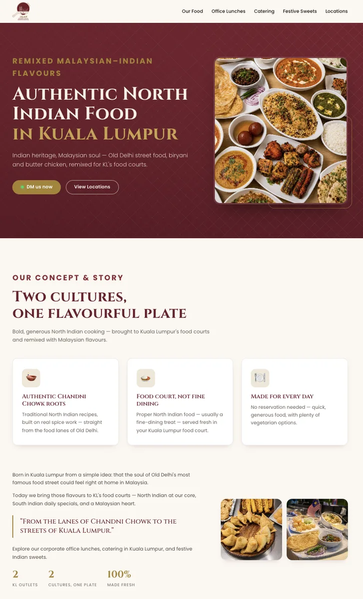 Restaurant website design example on a mobile phone