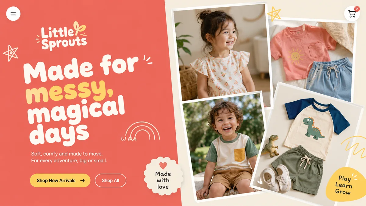 Children's clothing shop website design example