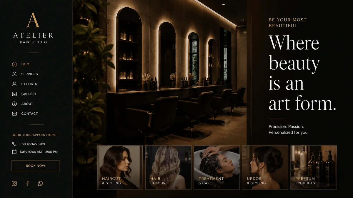 Hair salon website design example
